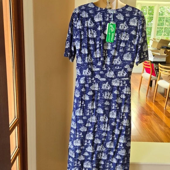 New Joanie v neck midi dress size 10 ship print navy & white - Picture 4 of 14